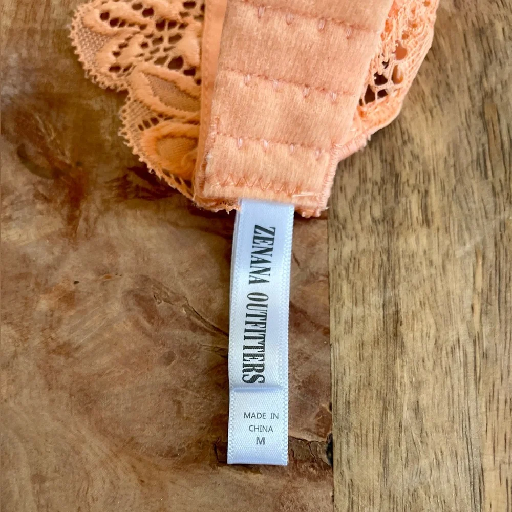 Zenana Peach/Orange Lace Bralette NWOT Medium - Picture 3 of 8